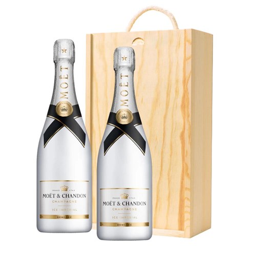 Moet and Chandon Ice White Imperial 75cl Double Pine Wooden Gift Boxed (2x75cl)